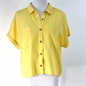 Thread & Supply Yellow Cropped Button Down Short Dolman Sleeves Shirt Size M